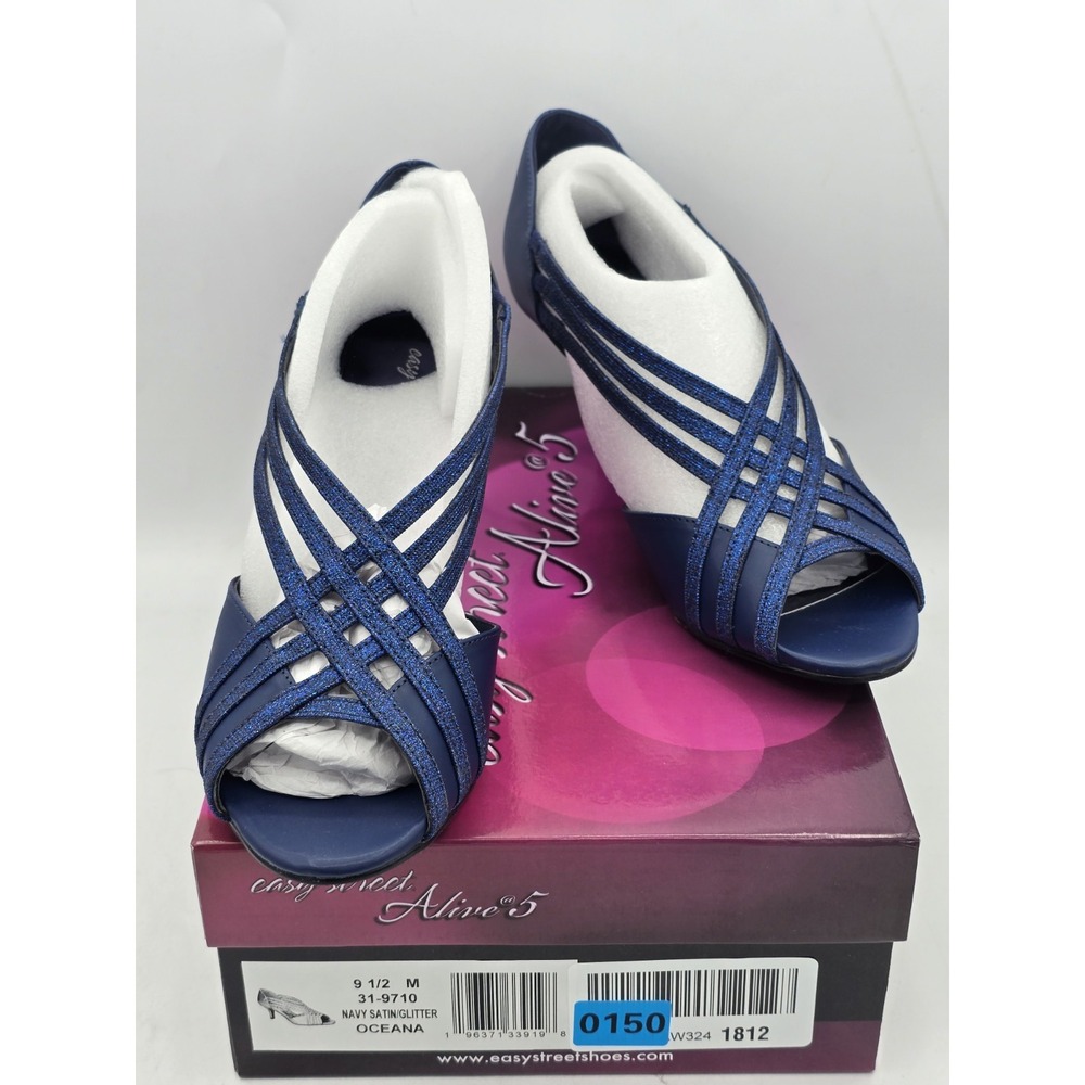 NEW -‎ Easy Street Alive 5 Oceana - Navy Satin / Glitter Sz 9.5 M